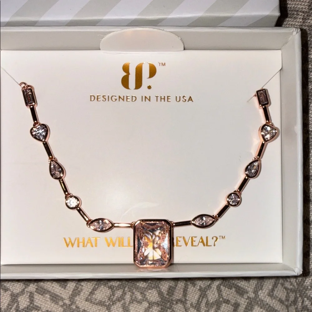 Birthday Collection April 2026 Rose Gold Necklace with Pink Center Stone - Picture 2 of 4